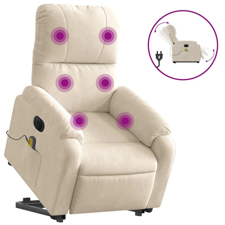 massagestol med løftefunktion mikrofiberstof beige