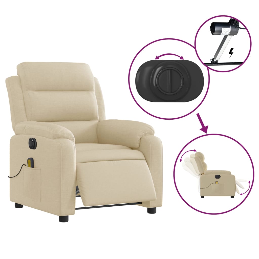 eldrevet massagestol stof cremefarvet