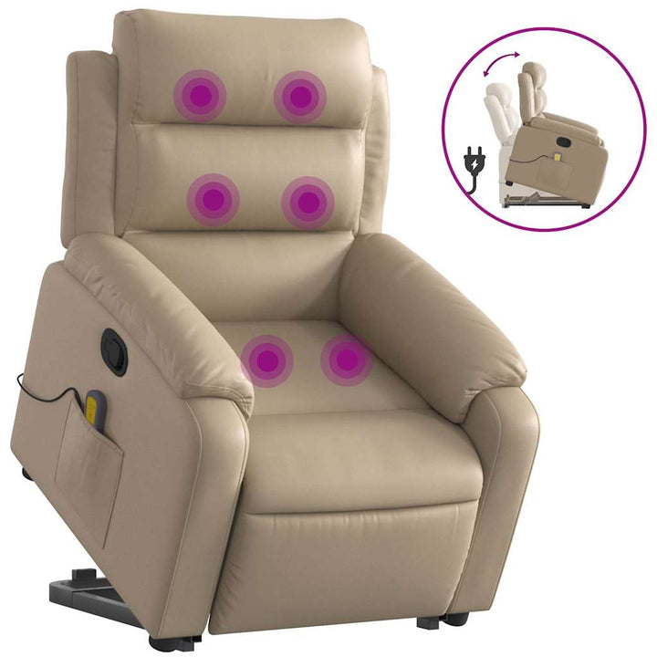 løftestol med massagefunktion kunstlæder cappuccino
