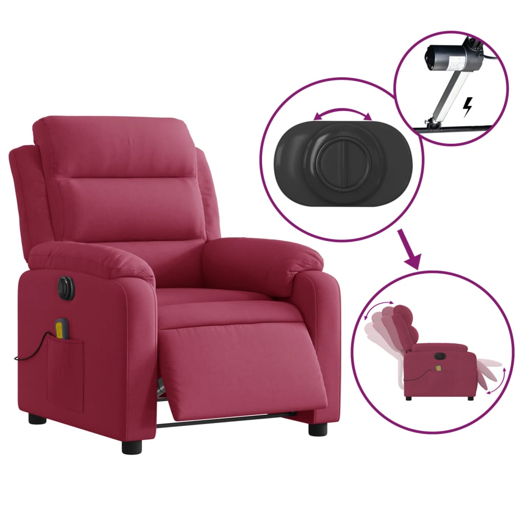 massagestol velour vinrød