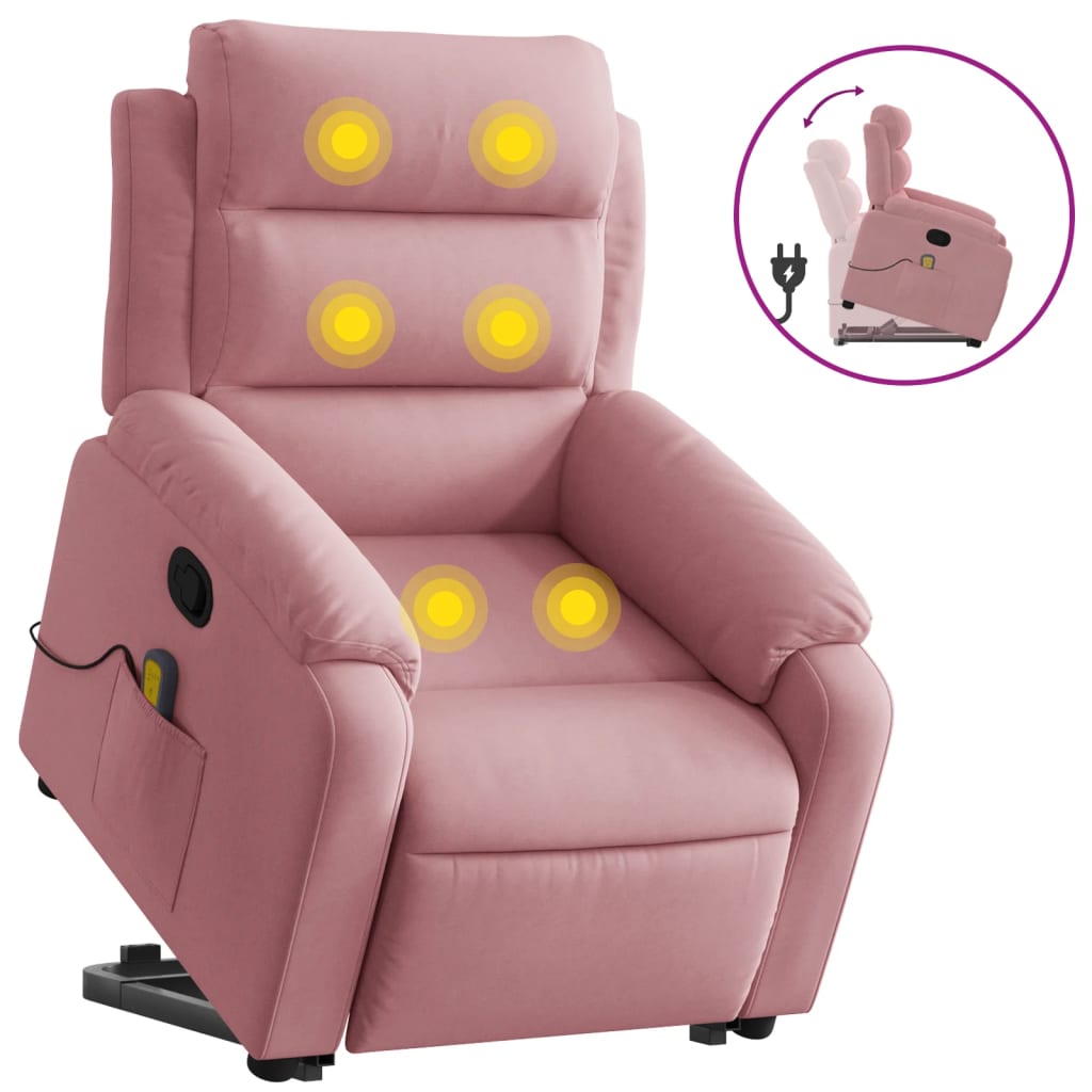 løftestol med massagefunktion fløjl pink