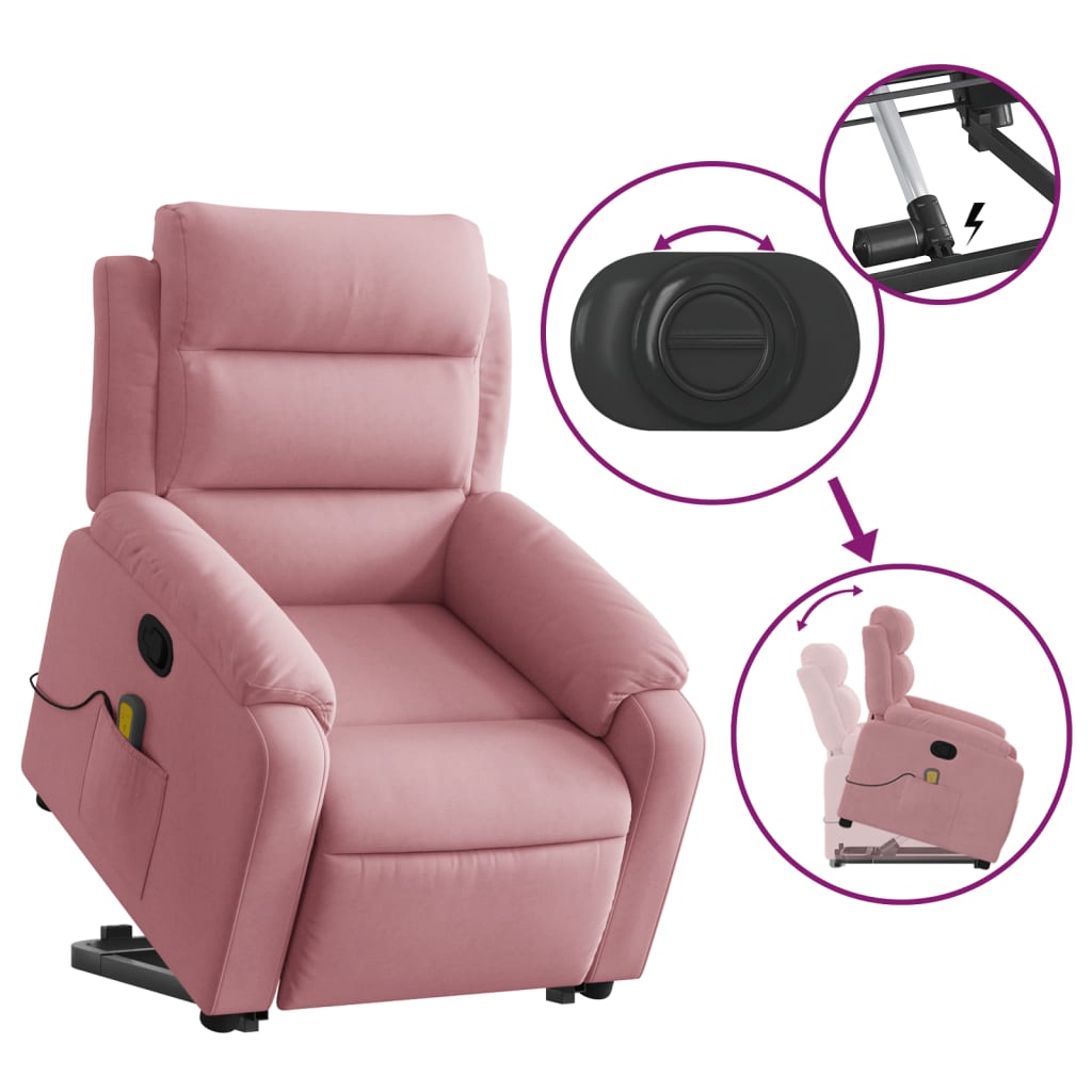løftestol med massagefunktion fløjl pink