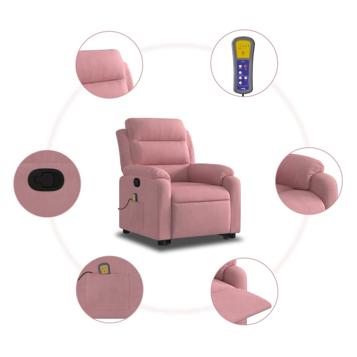 løftestol med massagefunktion fløjl pink