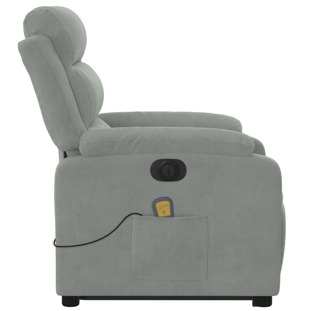 massagestol med løftefunktion velour lysegrå