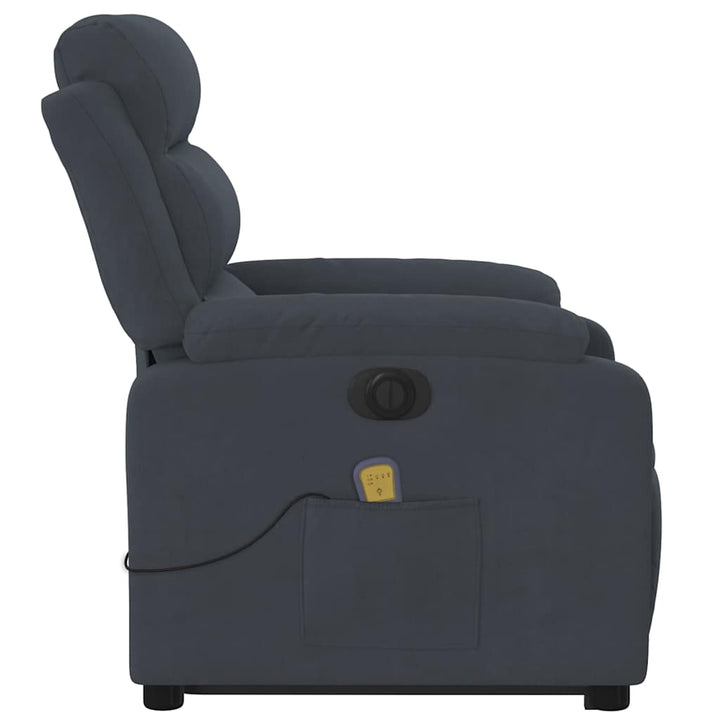 massagestol med løftefunktion velour mørkegrå