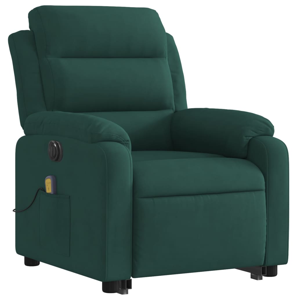 massagestol med løftefunktion velour mørkegrøn