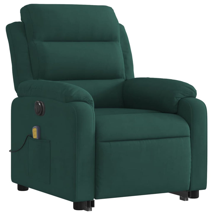 massagestol med løftefunktion velour mørkegrøn