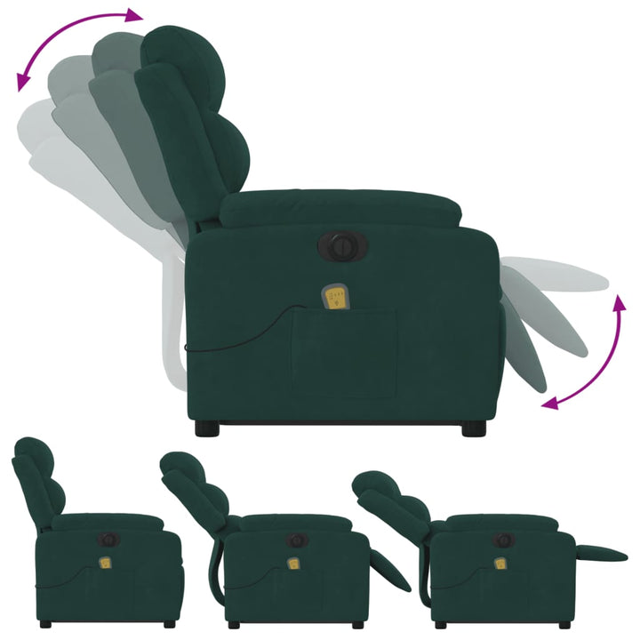 massagestol med løftefunktion velour mørkegrøn