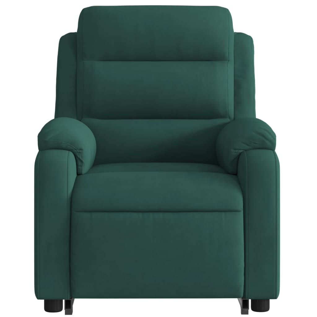 massagestol med løftefunktion velour mørkegrøn