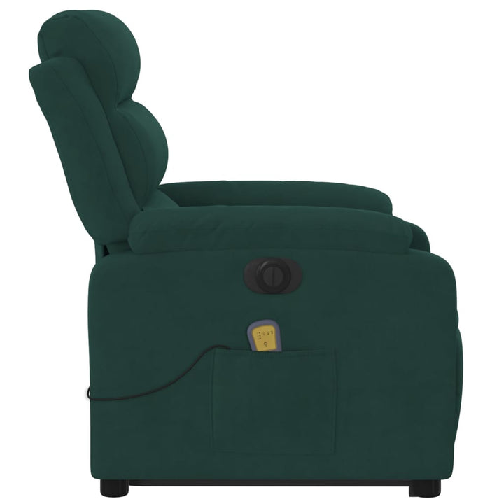 massagestol med løftefunktion velour mørkegrøn