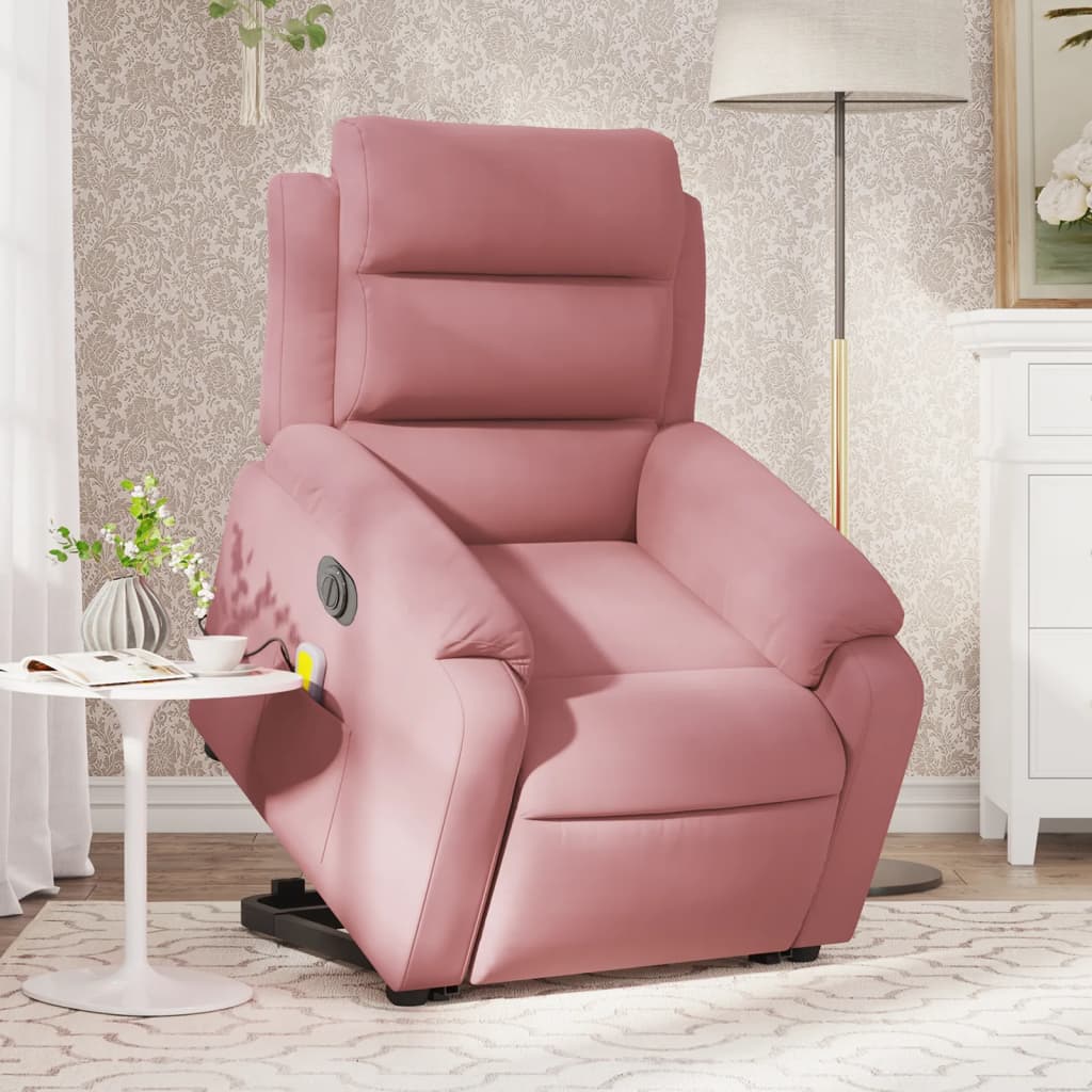løftestol med massagefunktion velour lyserød