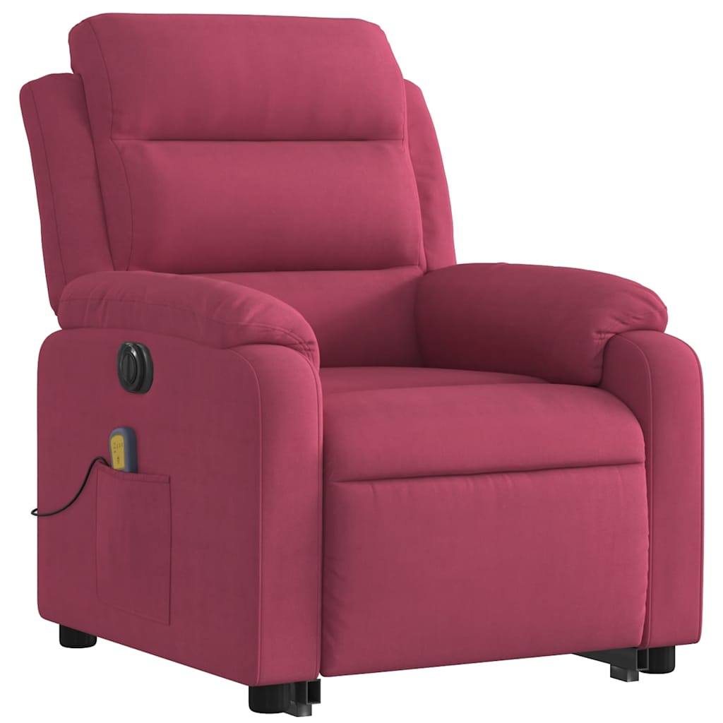massagestol med løftefunktion velour vinrød