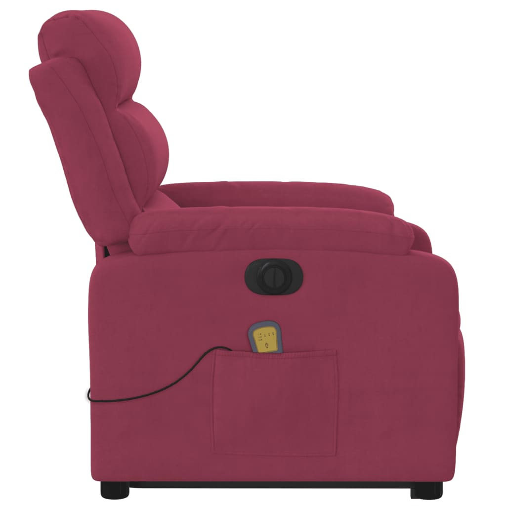 massagestol med løftefunktion velour vinrød