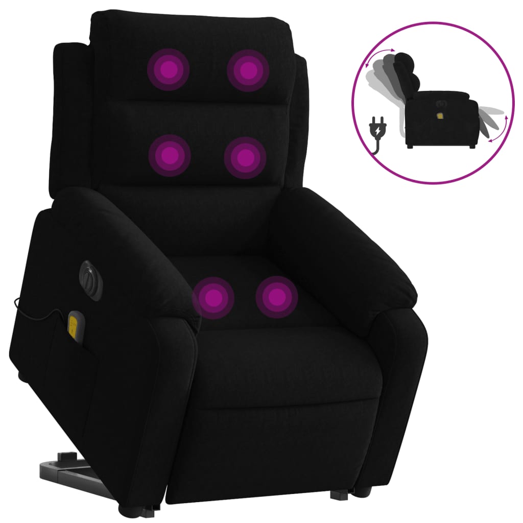massagestol med løftefunktion velour sort