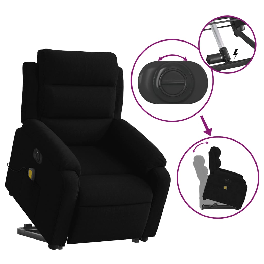 massagestol med løftefunktion velour sort