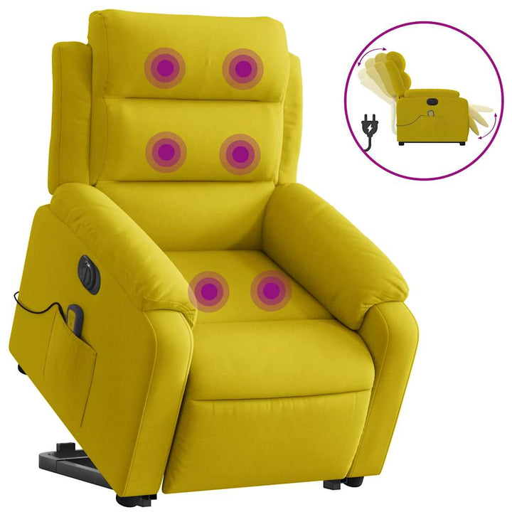 løftestol med massagefunktion velour gul
