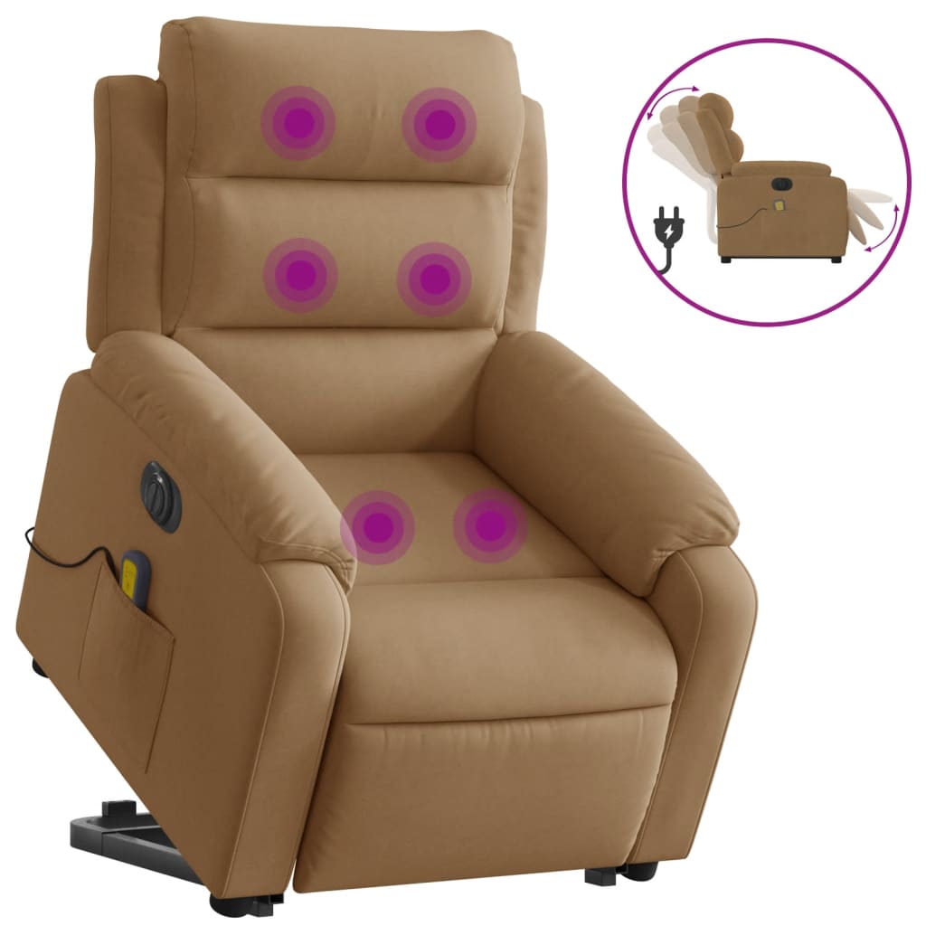 massagestol med løftefunktion velour brun