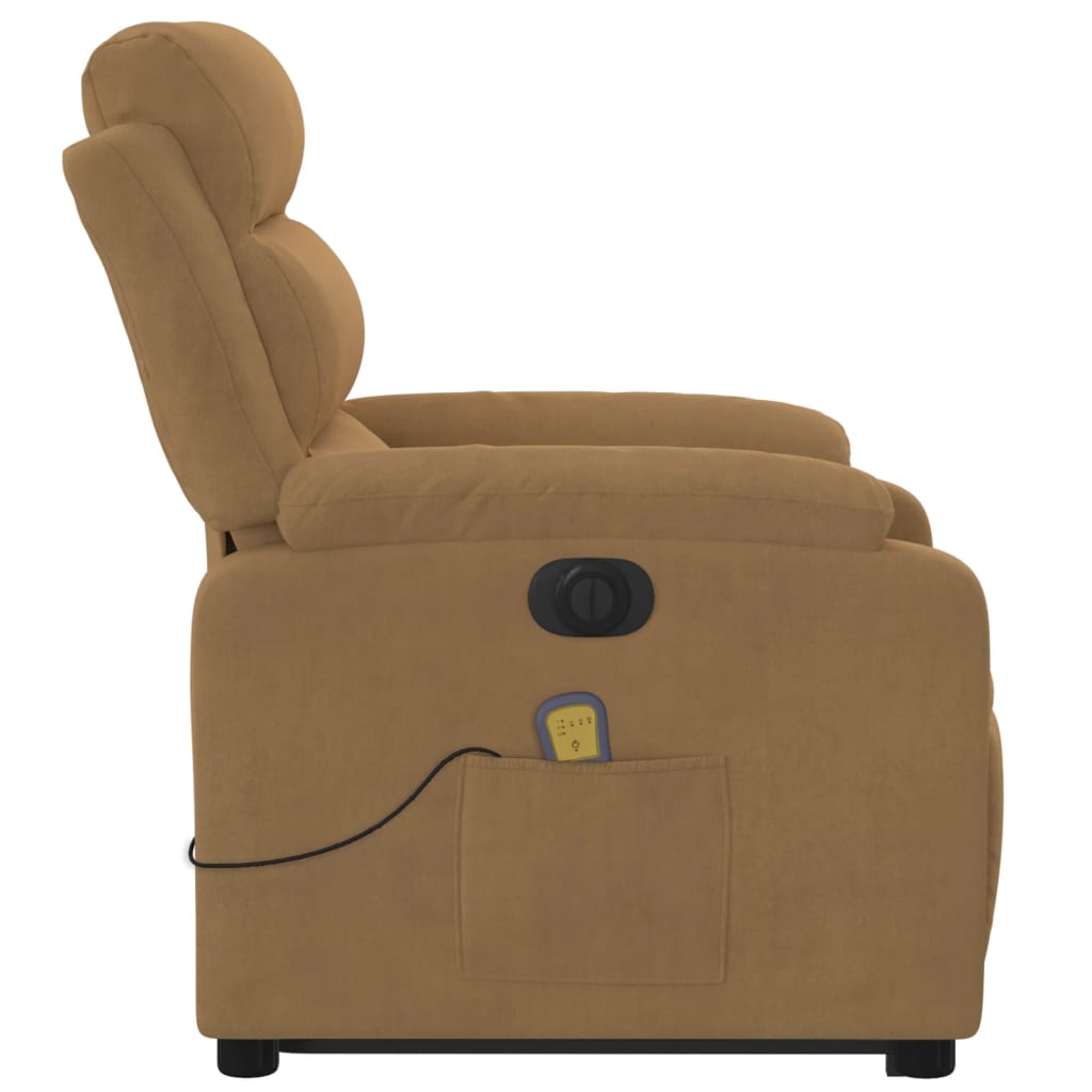 massagestol med løftefunktion velour brun