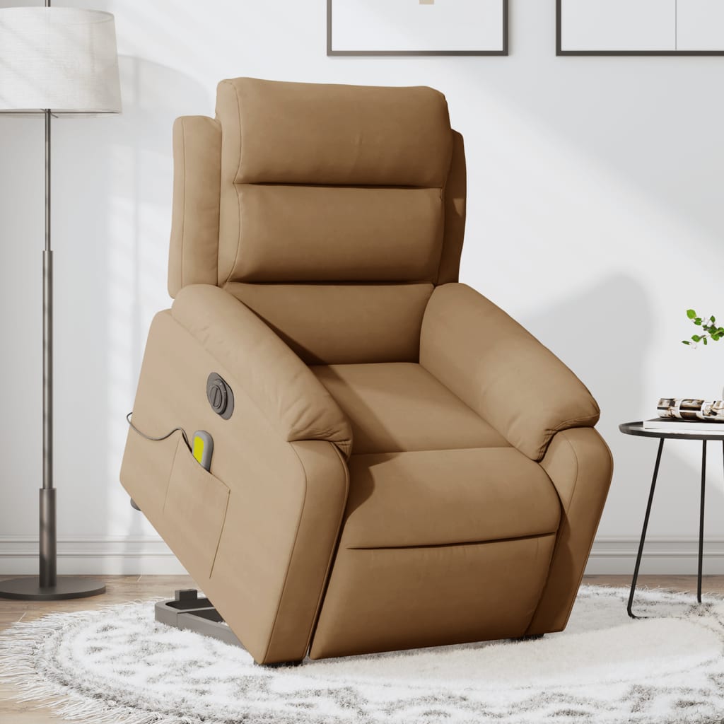 massagestol med løftefunktion velour brun