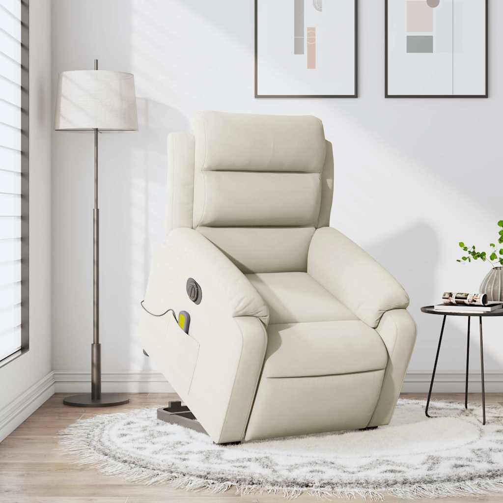 massagestol med løftefunktion velour cremefarvet