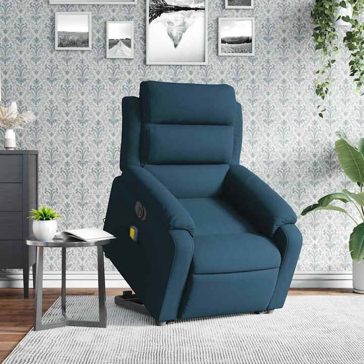 massagestol med løftefunktion velour blå