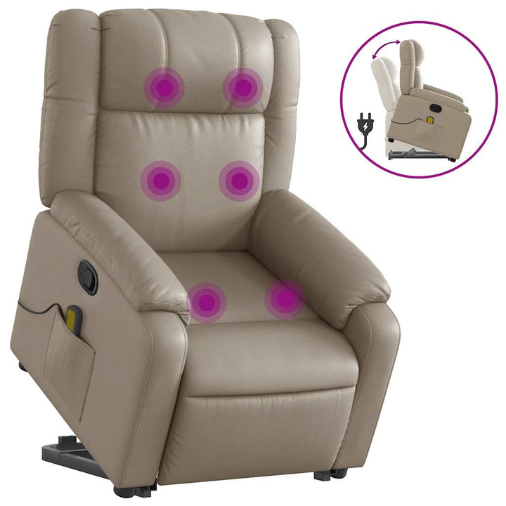 løftestol med massagefunktion kunstlæder cappuccino