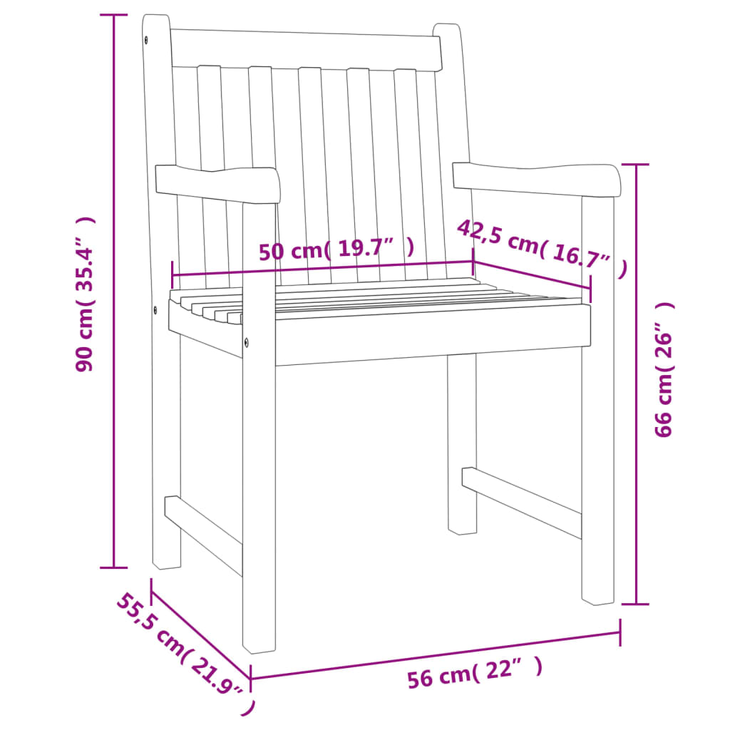 havestole 6 stk. 56x55,5x90 cm massivt akacietræ