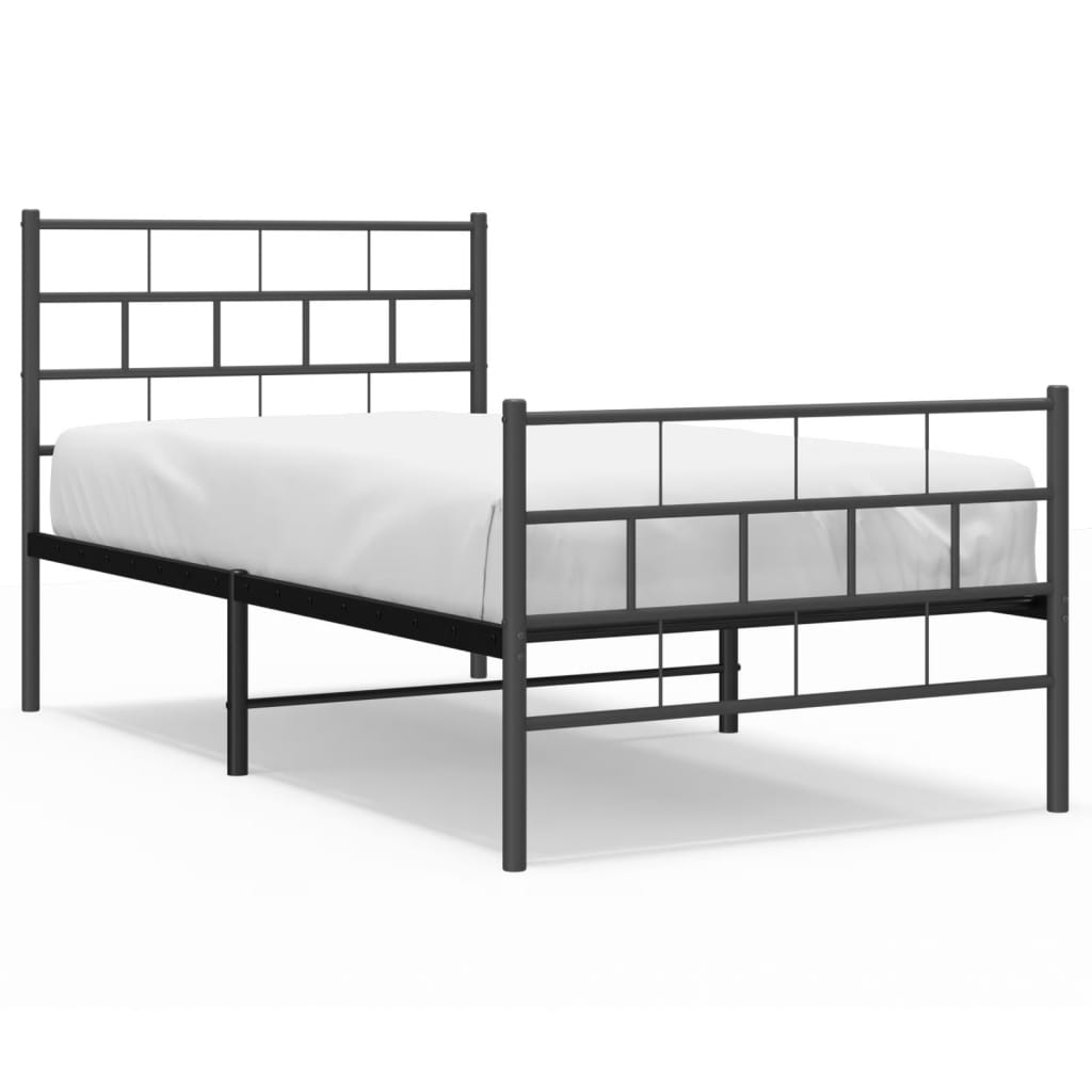 sengeramme med sengegavl og fodgærde 90x190 cm metal sort