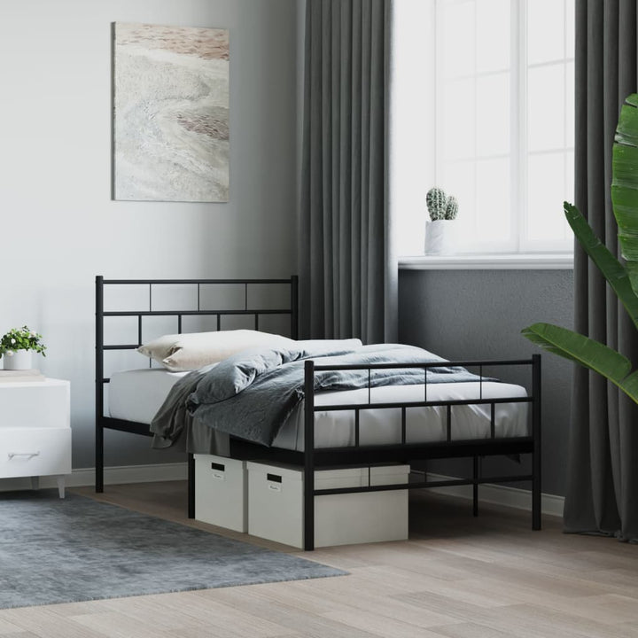 sengeramme med sengegavl og fodgærde 90x190 cm metal sort