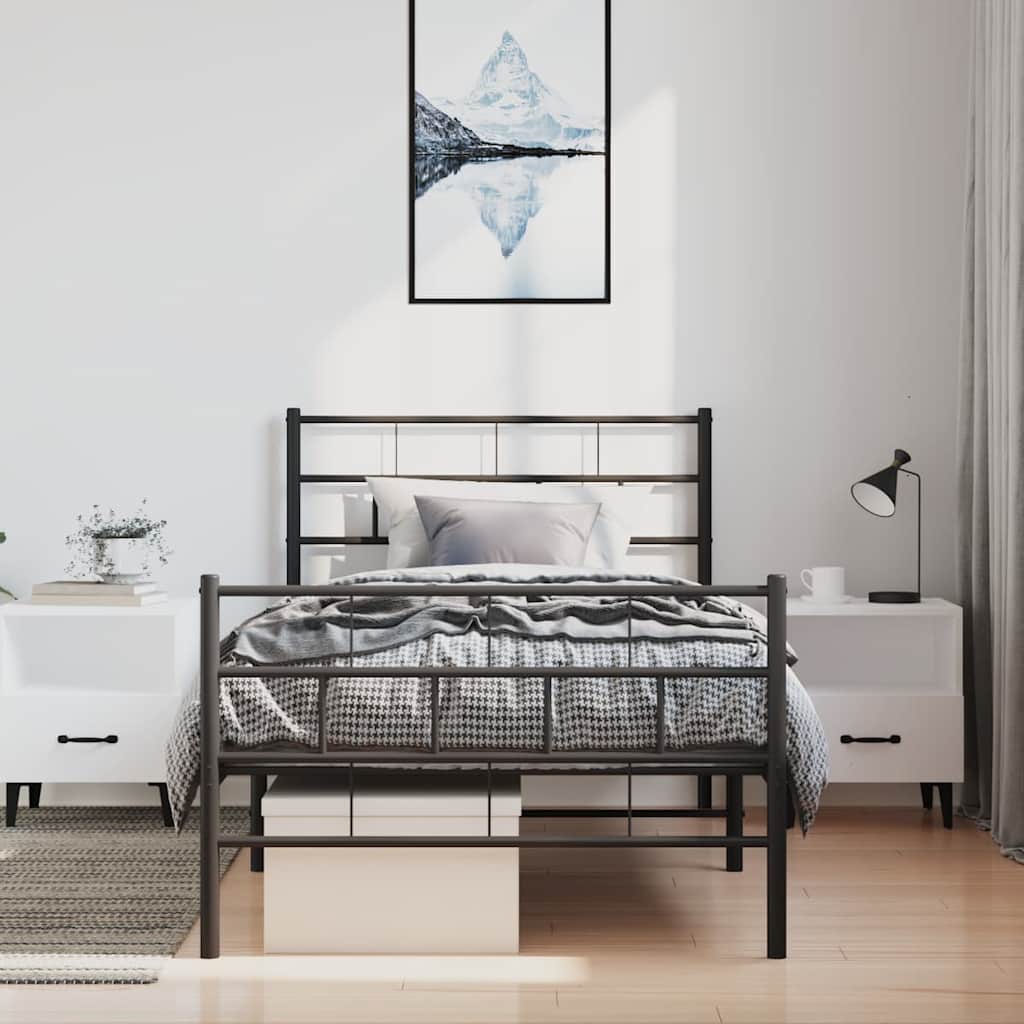 sengeramme med sengegavl og fodgærde 100x190 cm metal sort