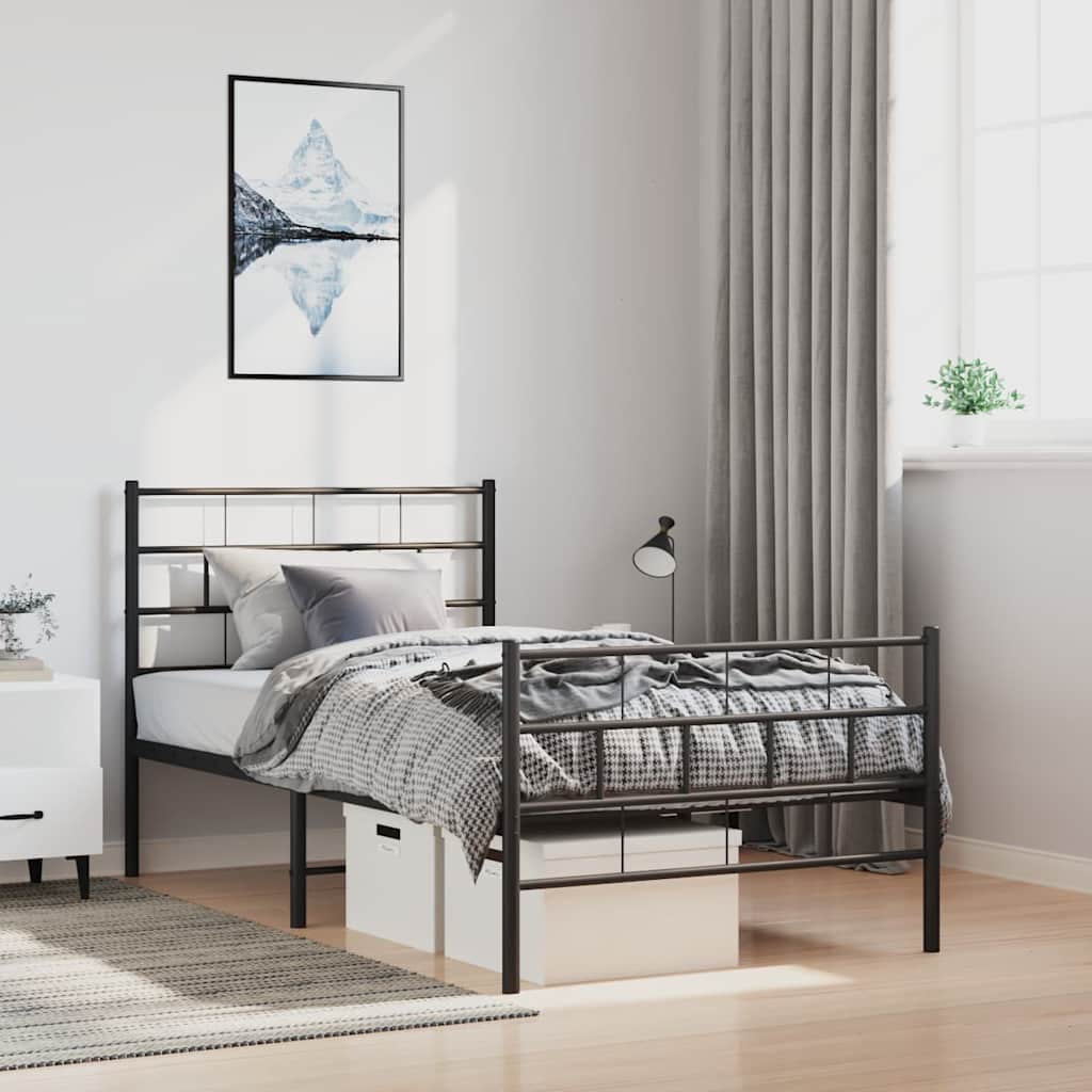 sengeramme med sengegavl og fodgærde 100x200 cm metal sort