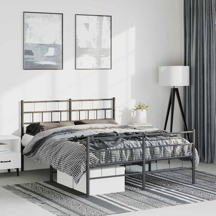 sengeramme med sengegavl og fodgærde 135x190 cm metal sort