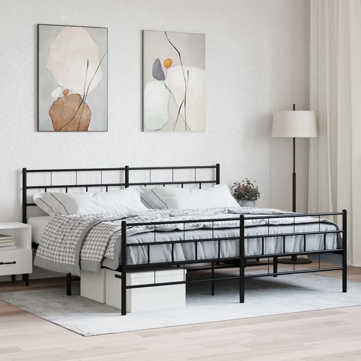 sengeramme med sengegavl og fodgærde 200x200 cm metal sort