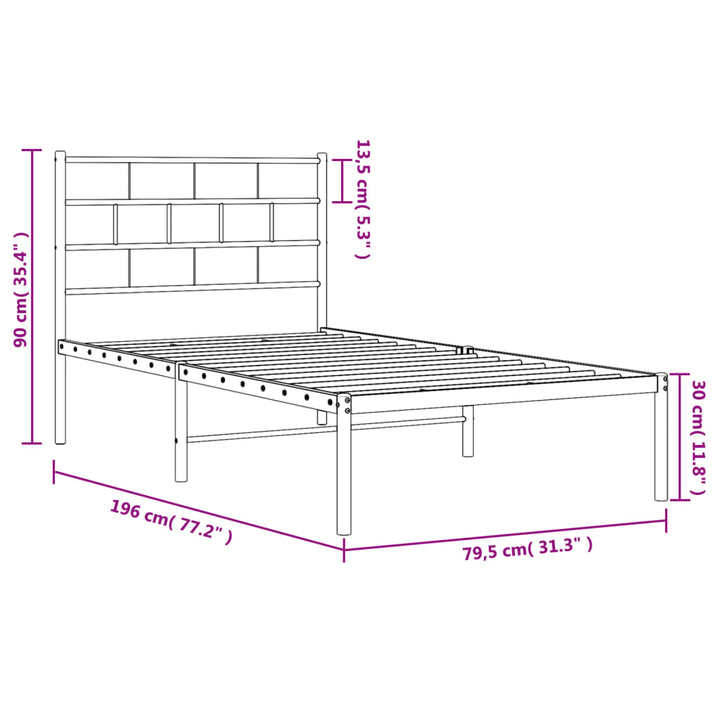 sengeramme uden madras med hovedgærde 75x190 cm hvid