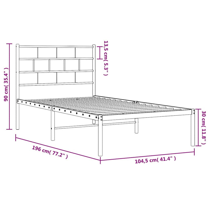 sengeramme med sengegavl 100x190 cm metal hvid