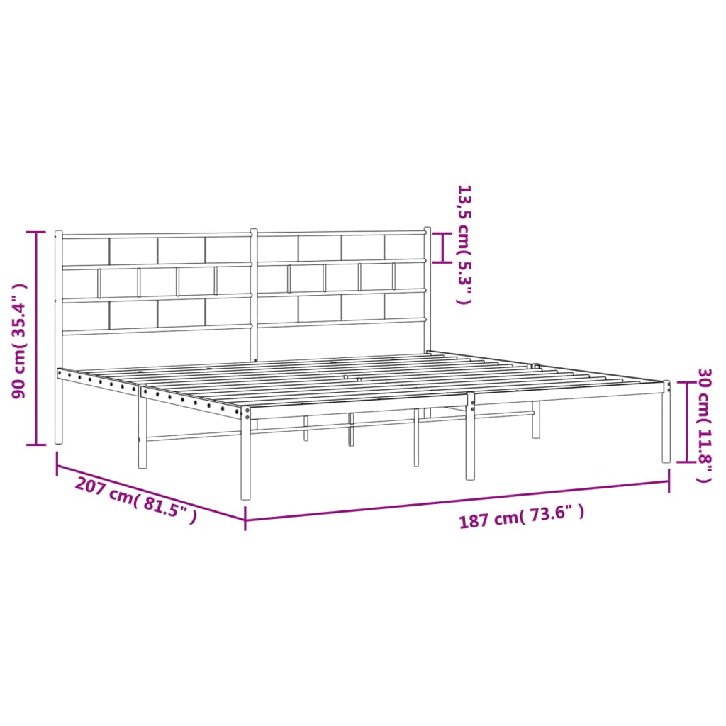 sengeramme med sengegavl 180x200 cm metal hvid