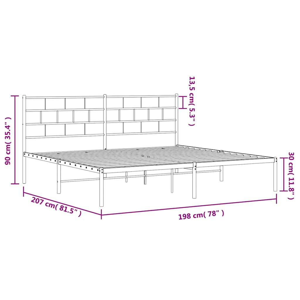 sengeramme med sengegavl 193x203 cm metal hvid