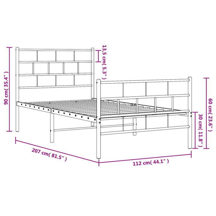 sengeramme med sengegavl og fodgærde 107x203 cm metal hvid