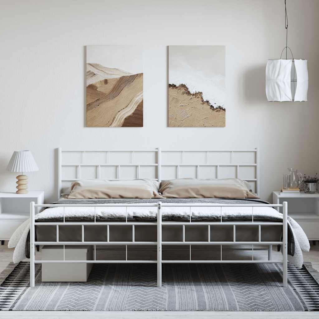 sengeramme med sengegavl og fodgærde 183x213 cm metal hvid