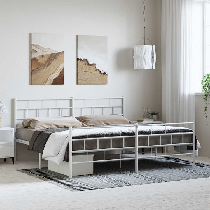 sengeramme med sengegavl og fodgærde 193x203 cm metal hvid