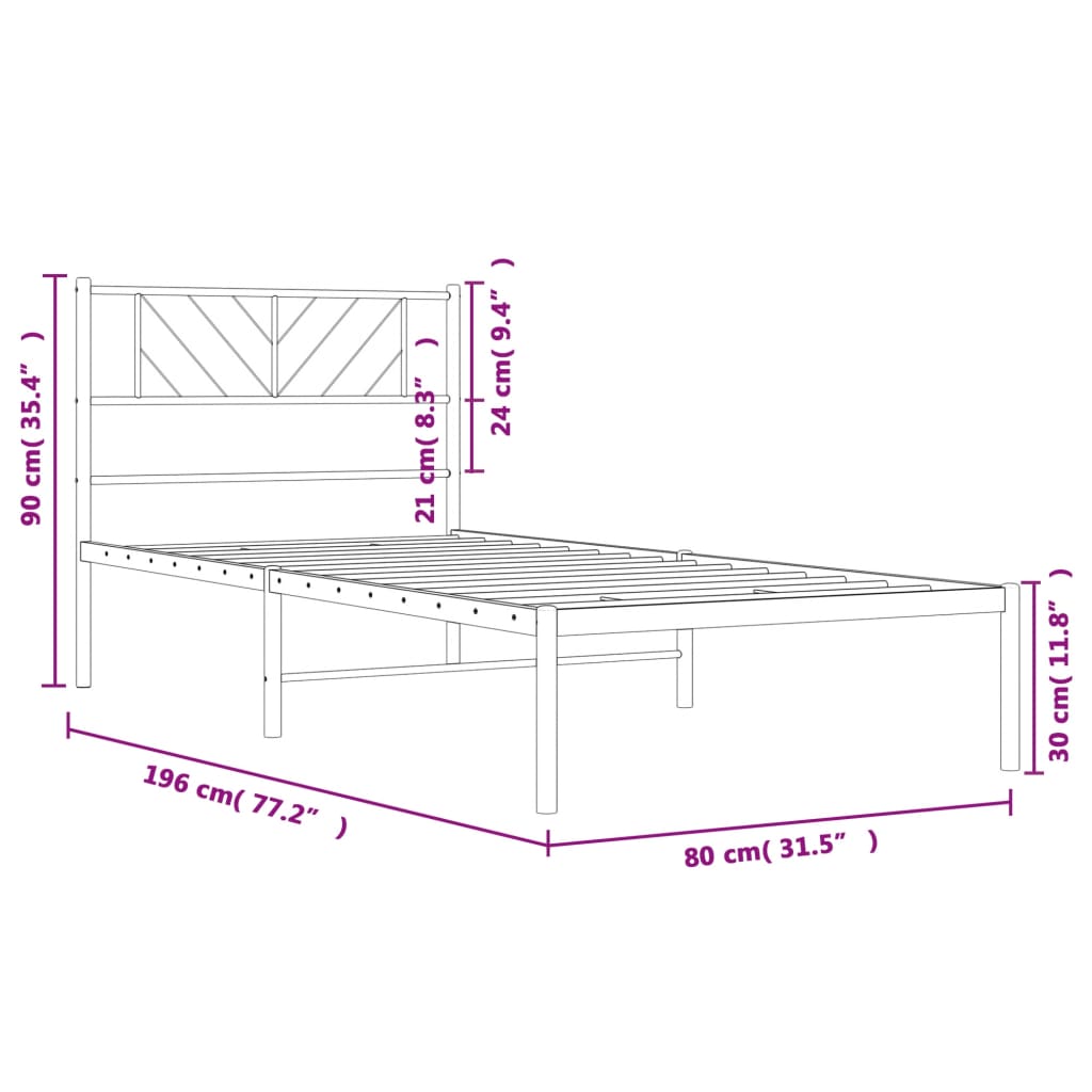 sengeramme med sengegavl 75x190 cm metal sort