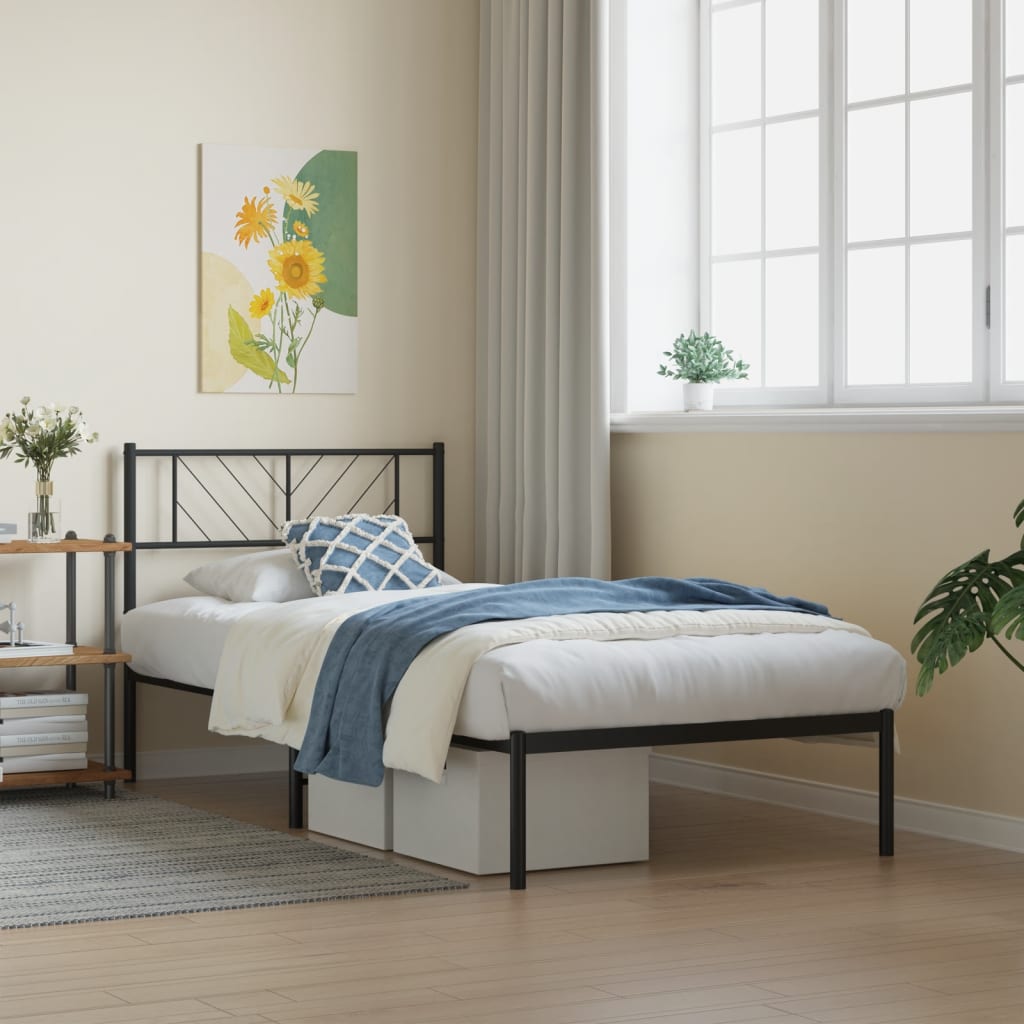 sengeramme med sengegavl 90x200 cm metal sort