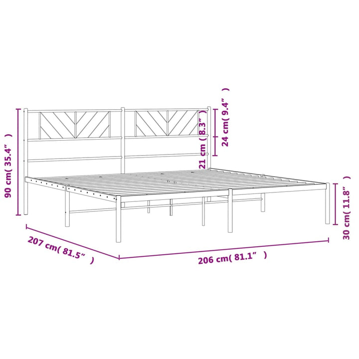 sengeramme med sengegavl 200x200 cm metal sort