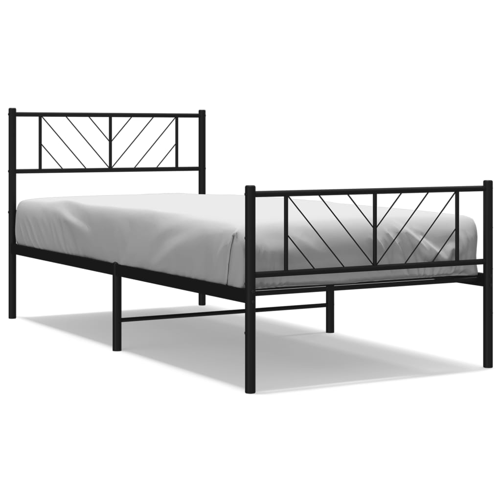 sengeramme med sengegavl og fodgærde 75x190 cm metal sort