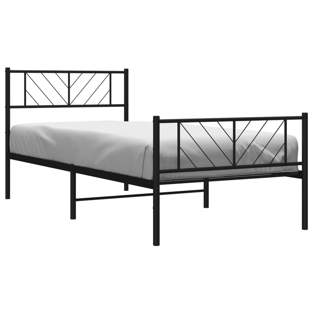 sengeramme med sengegavl og fodgærde 75x190 cm metal sort