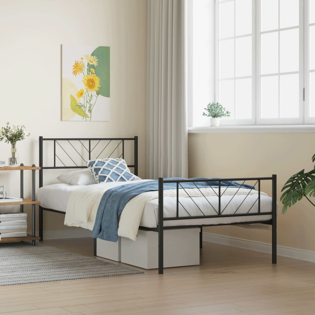 sengeramme med sengegavl og fodgærde 107x203 cm metal sort