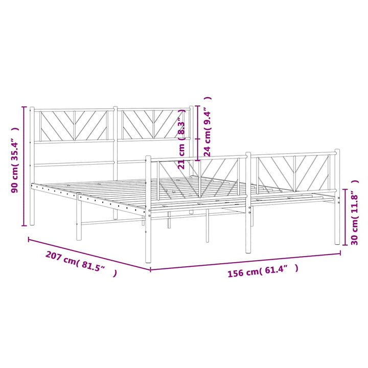 sengeramme med sengegavl og fodgærde 150x200 cm metal sort