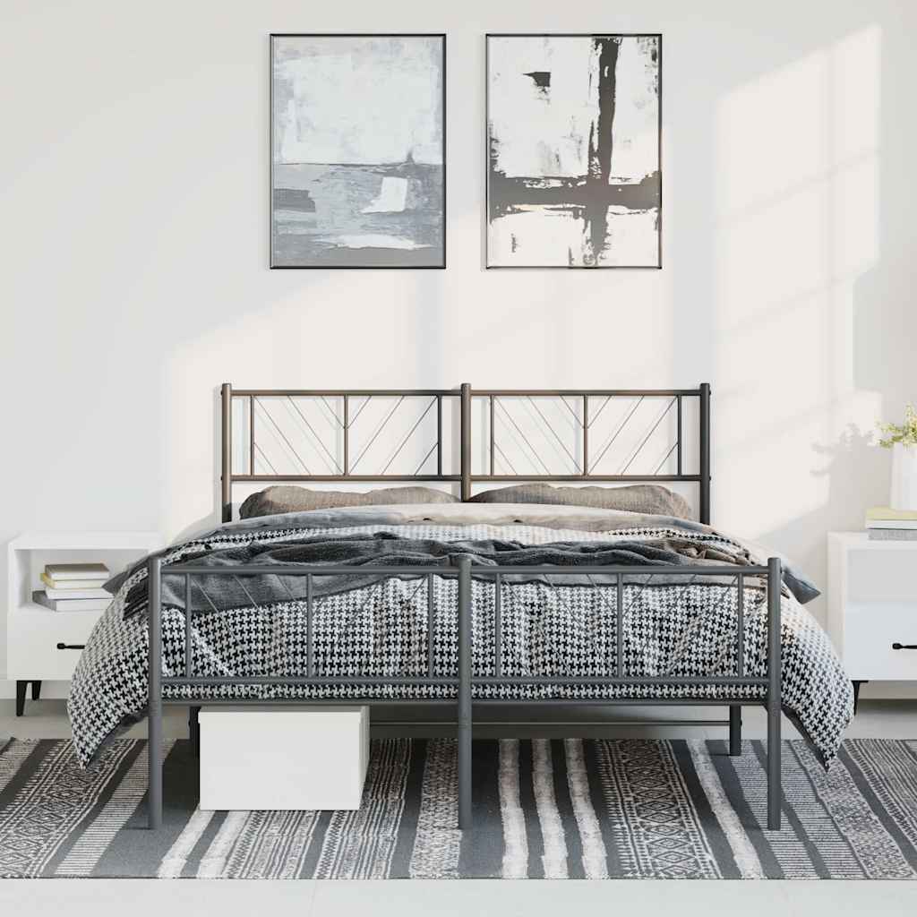 sengeramme med sengegavl og fodgærde 150x200 cm metal sort