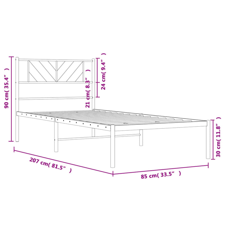 sengeramme med sengegavl 80x200 cm metal hvid