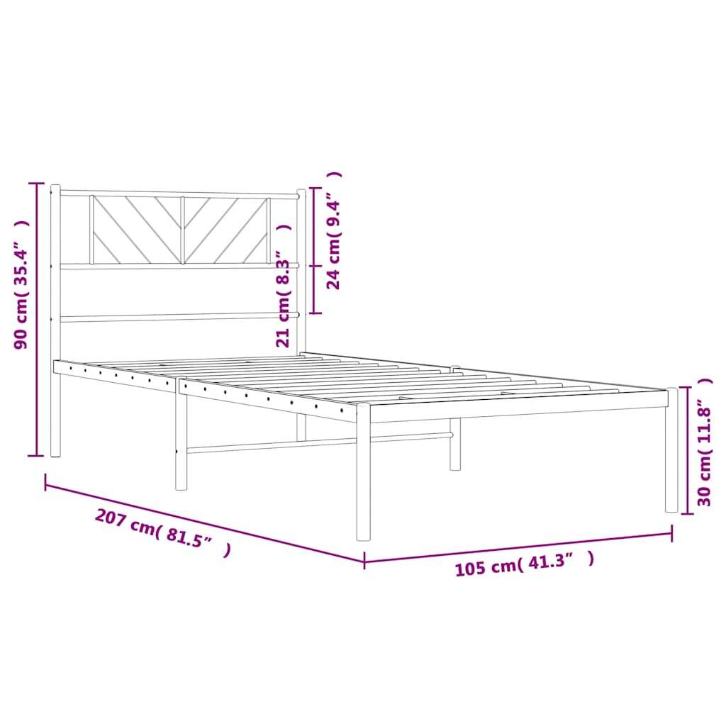 sengeramme med sengegavl 100x200 cm metal hvid